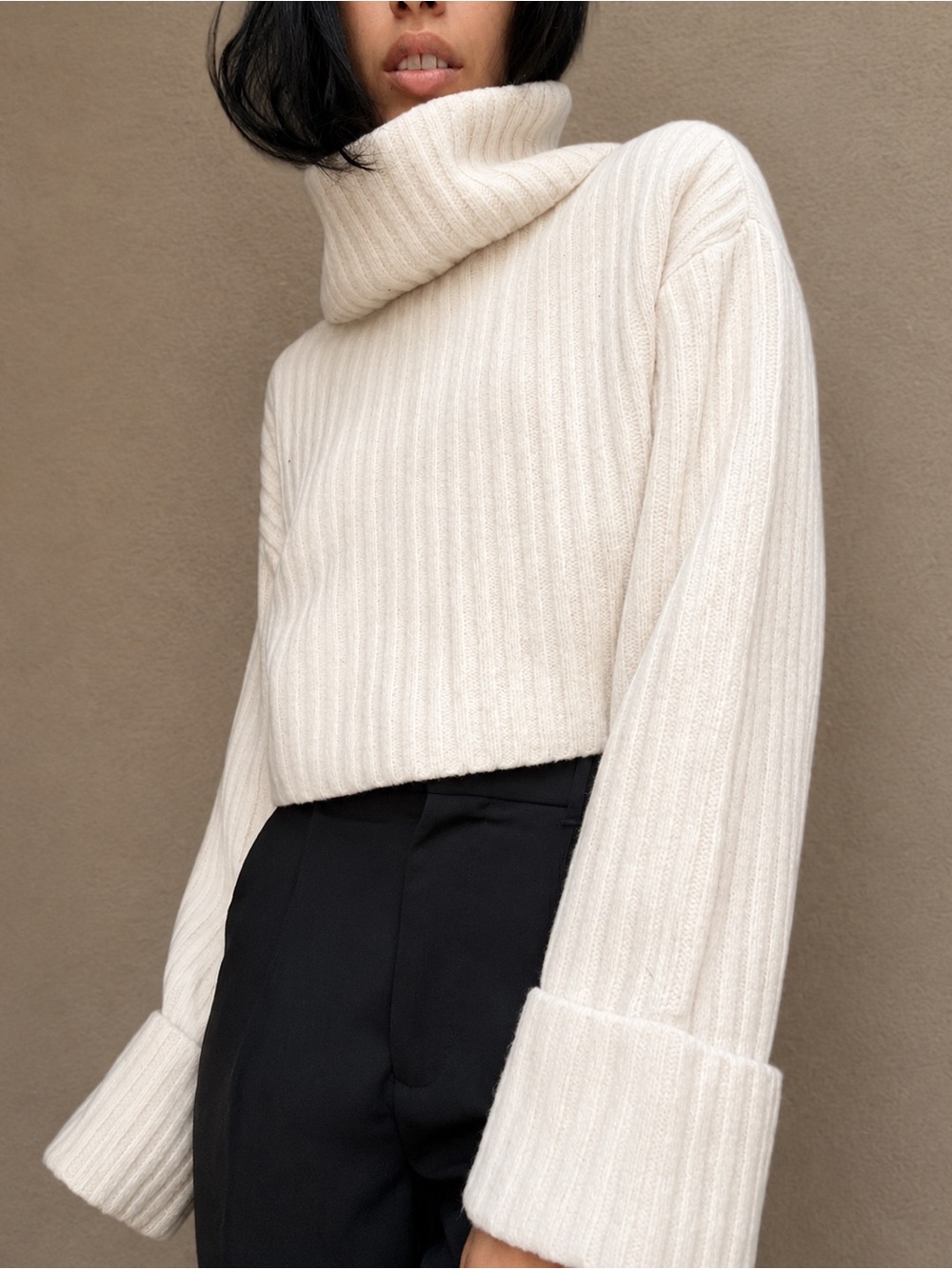 Dynamite Cream Ribbed Turtleneck Sweater